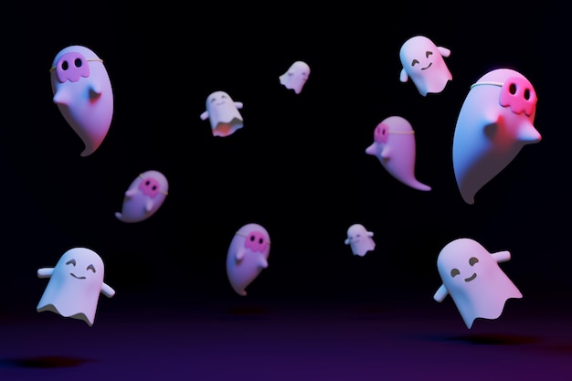 pumpkin jack o lanterns and ghost on halloween for background or orther 3d rendering