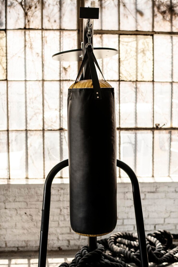 Fotografie punching bag hanging by the window