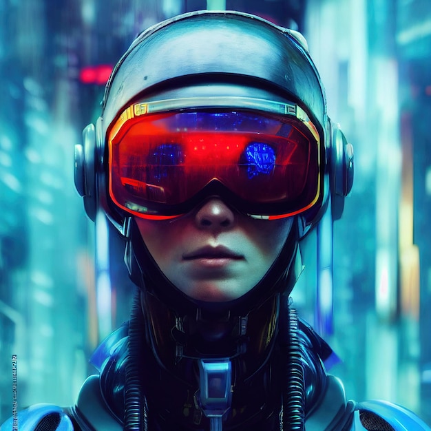 realistic portrait of a scifi cyberpunk girl in a cyber suit hightech futuristic man from the future
