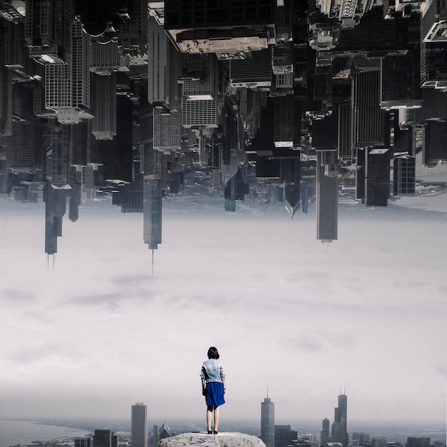 Rear view of woman overlooking cityscape