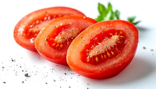 red tomatoes slice on table with white background