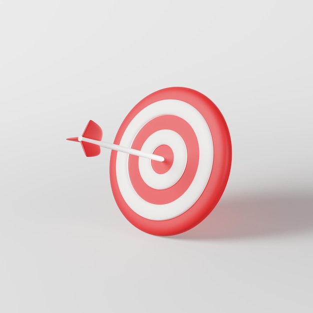 Red white arrow hit the target dart board on white background Business target strategy bullseye icon sign Online marketing goal objective management successful point challenge concept 3d rendering