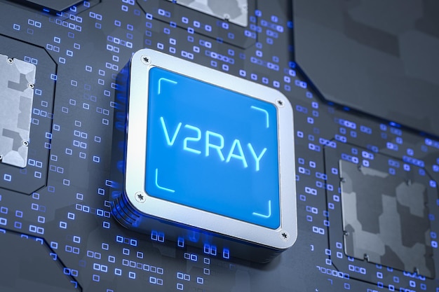 Replacement of VPN for accessing Internet Freedom on the Internet V2Ray tool is responsible for implementing network protocols and functions Concept of bypassing censorship on Internet 3d render