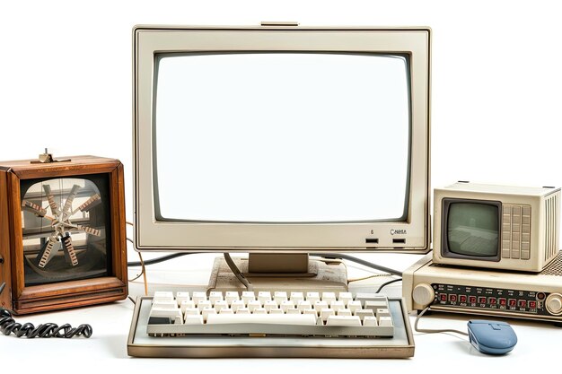 retro computer and technology with monitor and hardware