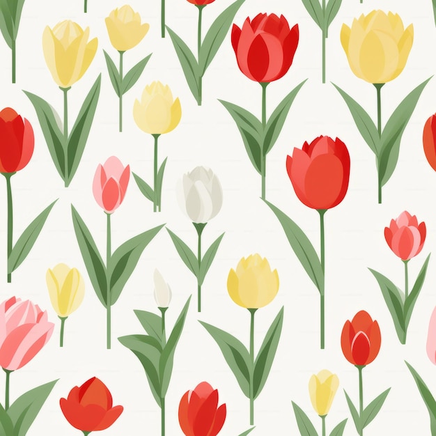 Retro Tulip Pattern On Solid White Background
