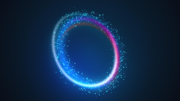 ring shape from rainbow lines and colored luminous particles 3d render computer generated magic background