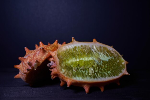 ripe and cut tropical kiwano fruit for a healthy meal