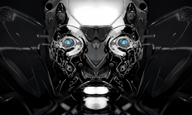 robot cyborg humanoid face skull technological cyborg head futuristic metallic science fiction male fantastic 3d illustration