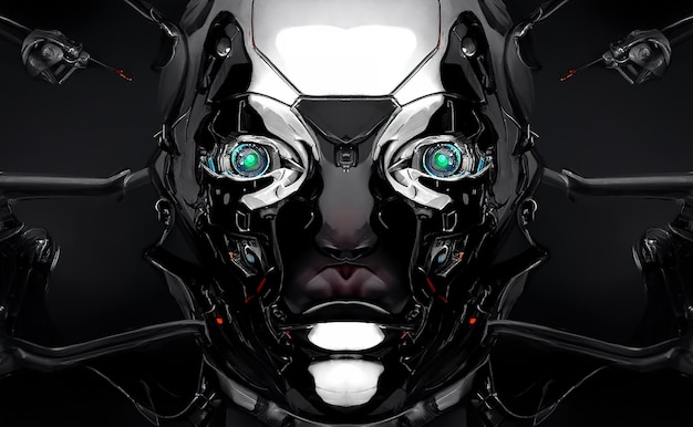 robot cyborg humanoid face skull technological cyborg head futuristic metallic science fiction male fantastic 3d illustration
