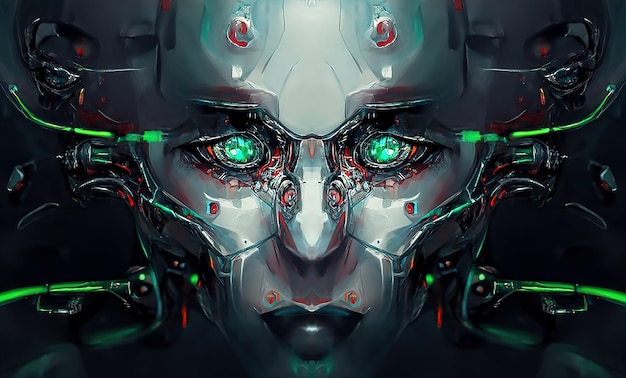 robot cyborg woman humanoid face skull technological cyborg head futuristic metallic science fiction female fantastic 3d illustration