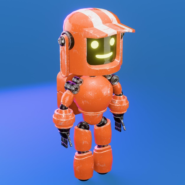 Robot from the cartoon series love death robots orange with two white stripes