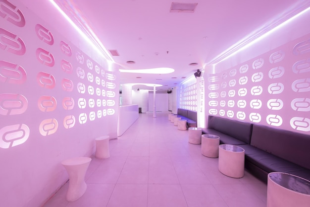 Room of a night club decorated with rgb led lights