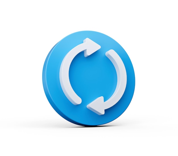 rotation arrows icon 3d isolated on white background blue round shape web design notification icon