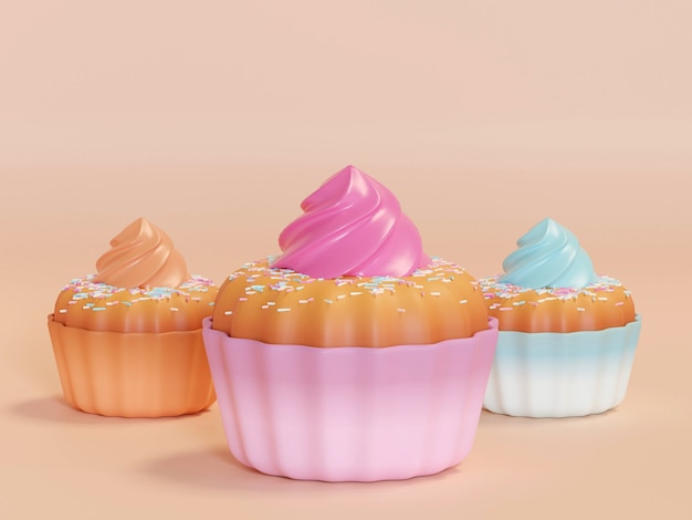 Row of colorful cupcakes isolated on  background