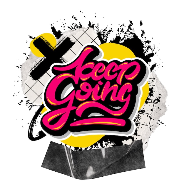 Samolepka s nápisem „Keep going“ ve formátu PNG s průhledným pozadím