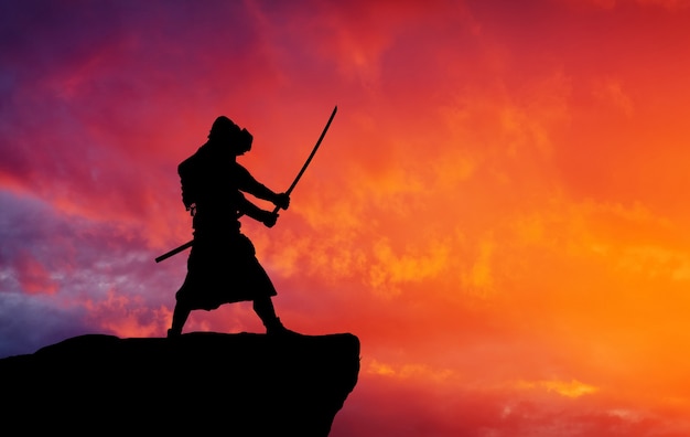 Samurai on top of mountain. Conceptual design.
