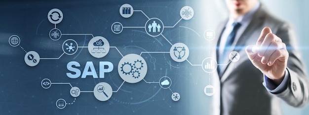 sap intelligent robotic process automation system software automation concept on futuristic virtual screen