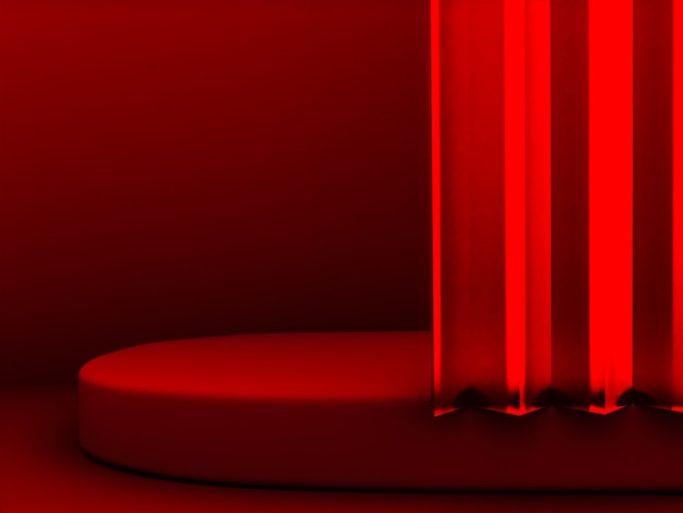 Scene with red color podium for mock up presentation in minimalism style with copy space, 3d render abstract background design