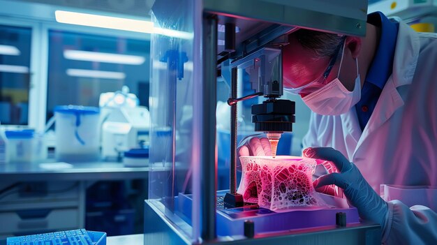 Scientist working with a 3D printer in a lab setting