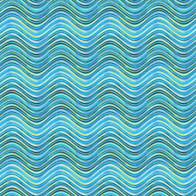 Seamless pattern. Teal turquoise blue and yellow grunge wavy striped abstract geometric background. Watercolor hand drawn seamless texture with color stripes.