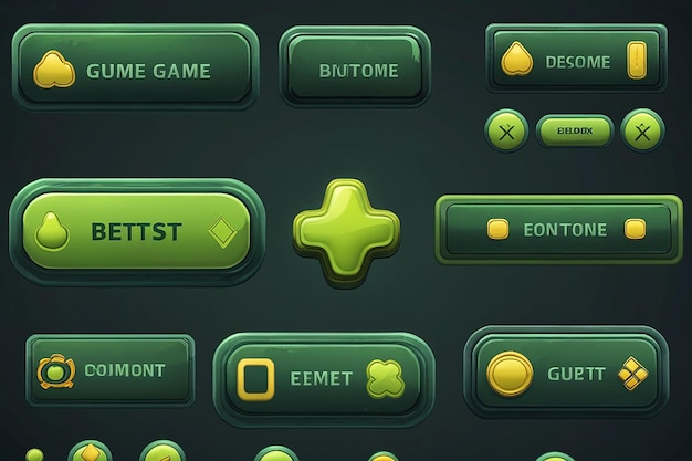 Set of Green Game Buttons for Mobile Games with Editable Text Effect GUI to Build 2D Games
