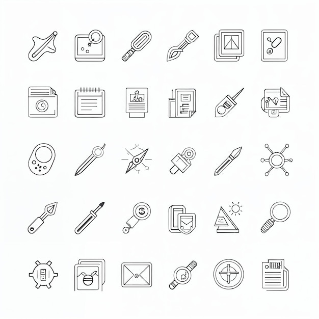 Set of outline design icons and symbols for web interface elements