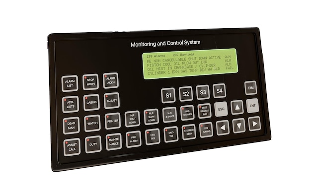 Ship Engine Malfunction Alarms On Modern Monitoring and Control System Interface Panel