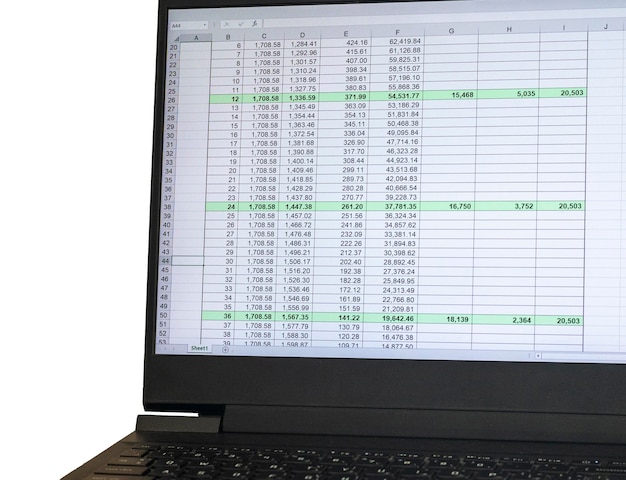 Shot of an excel sheet on computer screen showing bank loan amortization table Finance