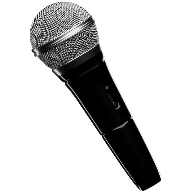Silver microphone model on white isolated background 3d illustration music award karaoke radio and recording studio sound equipment