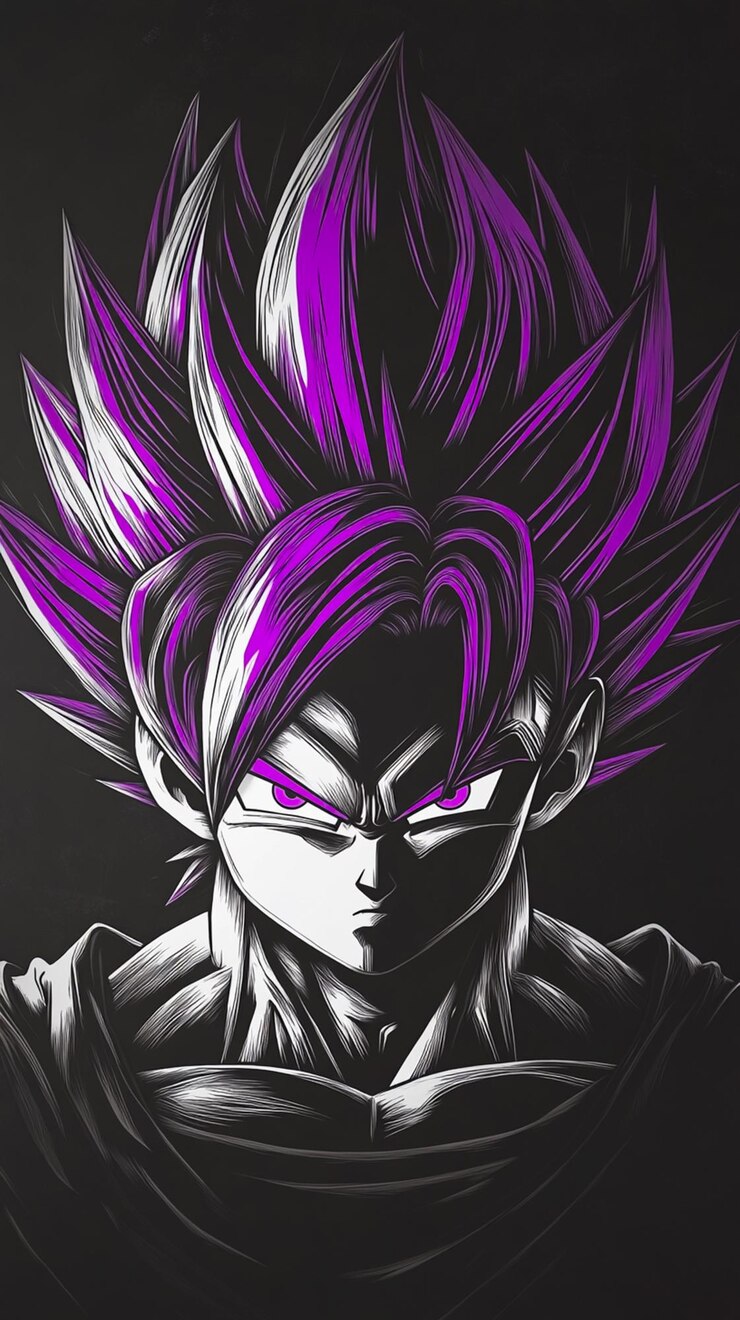 sketch of Sangoku dragon ball z with purple hair