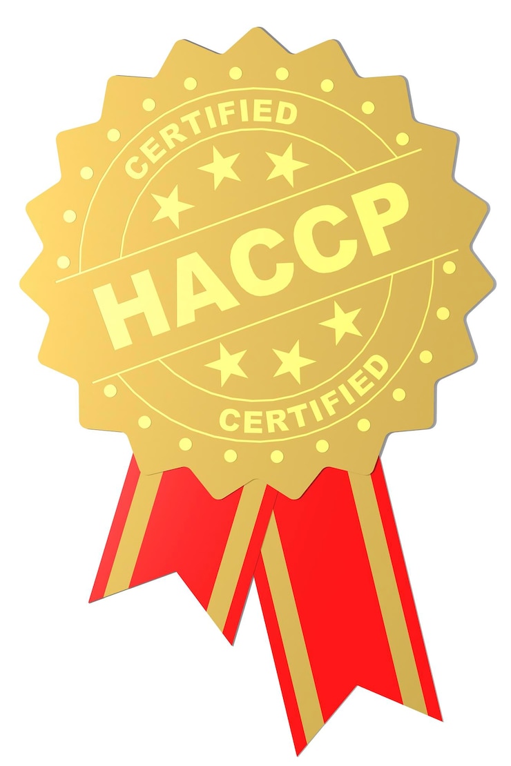 Fotografie slovo s certifikací haccp na zlaté pečeti
