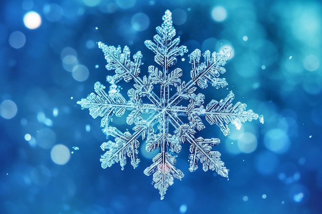 Snowflake on blue bokeh background Christmas and New Year concept
