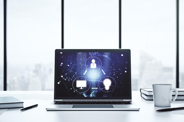 Social network concept on modern laptop screen 3D Rendering
