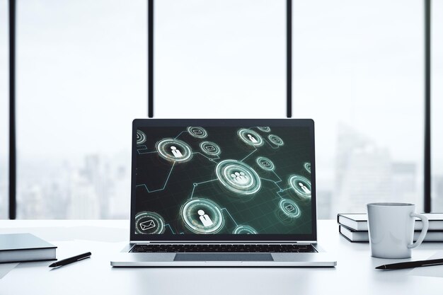 Social network concept on modern laptop screen 3D Rendering