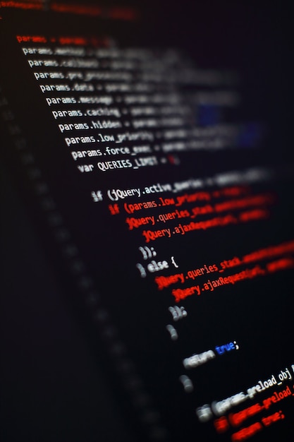 software developer programming code. abstract computer script code. selective focus