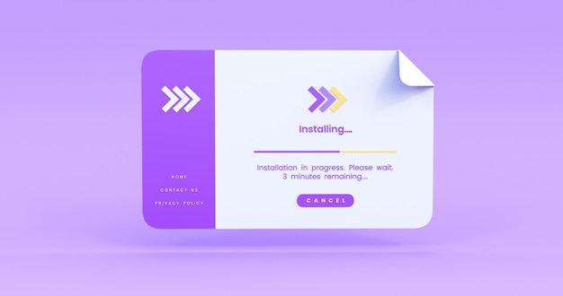 software installing illustration in purple background 3d render