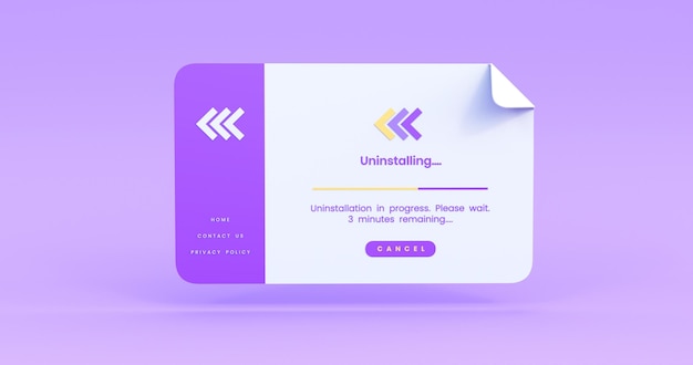 software uninstalling illustration in purple background 3d render