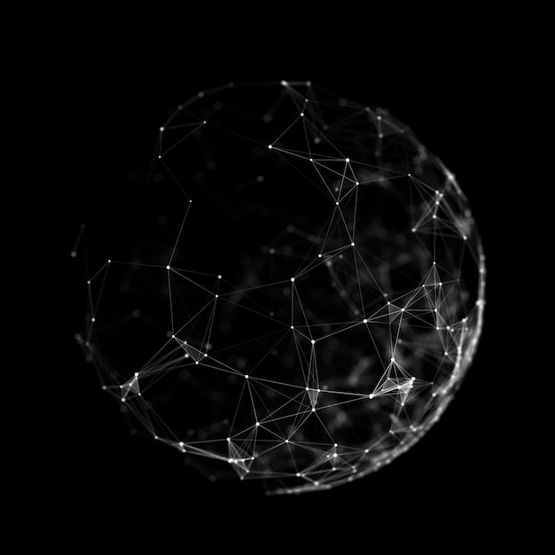 Sphere made up of points and lines Network connection structure Big data visualization 3D rendering