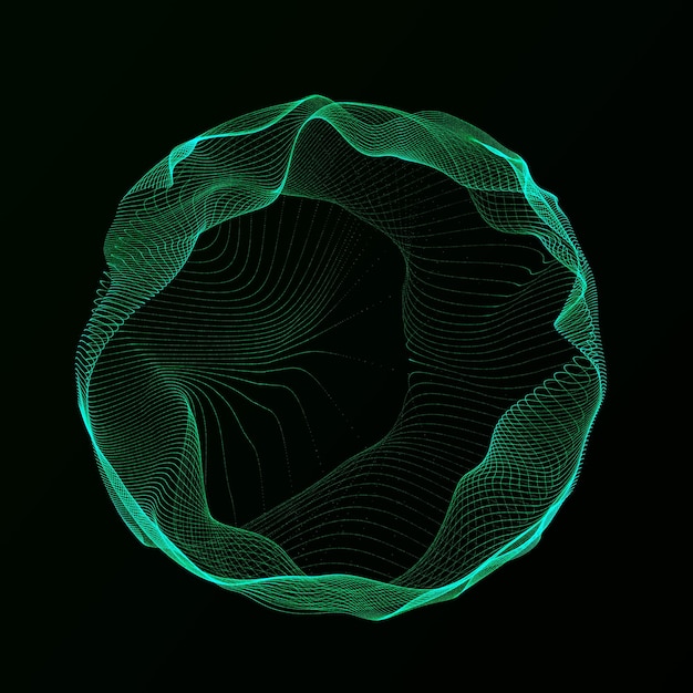 spherical equalizer for music round sound wave of particles musical abstract green background 3d rendering