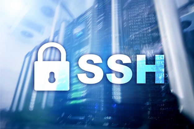 SSH Secure Shell protocol and software Data protection internet and telecommunication concept
