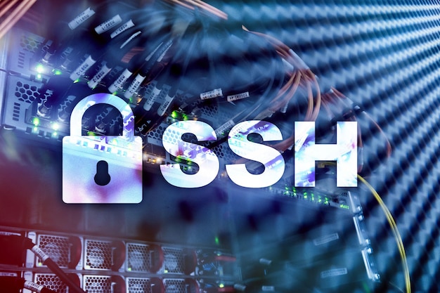 SSH Secure Shell protocol and software Data protection internet and telecommunication concept