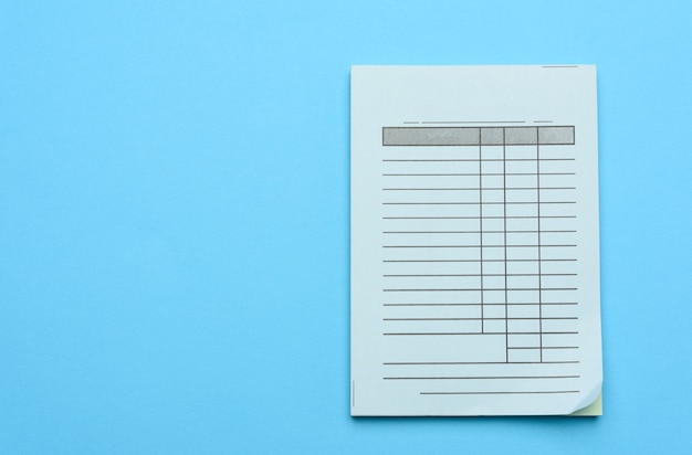 Stack of blank blue blank checks