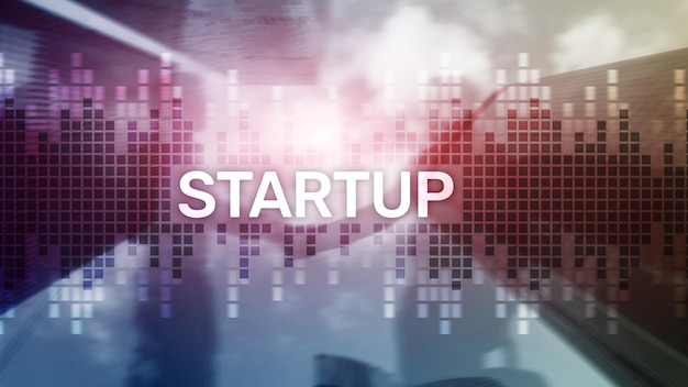startup concept with double exposure diagrams blurred background