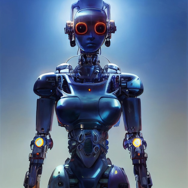 Strašidelný robotí portrét, futuristická ilustrace kyborga