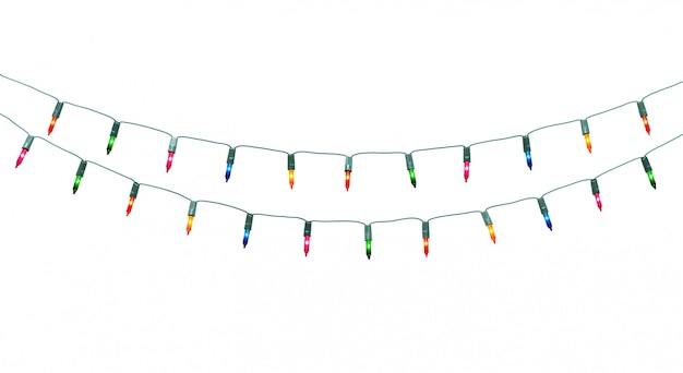 String of christmas lights frame isolated on white background With clipping path