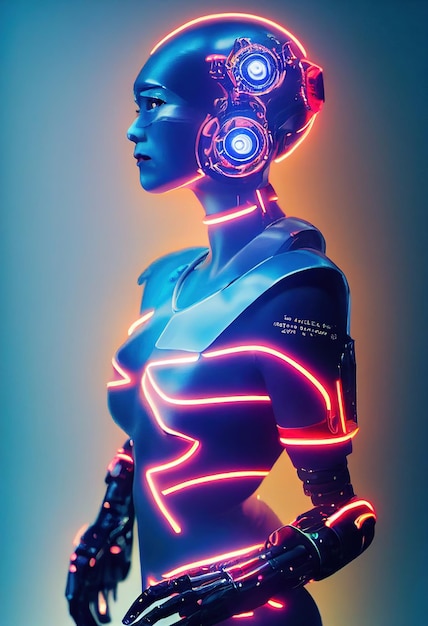 stylish unusual fashionable fictional woman with amazing tattoos on her body and face