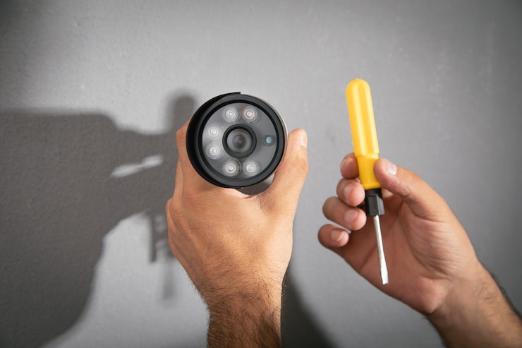 Fotografie technik instaluje kamerový systém cctv pro domácnost