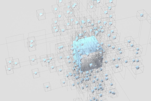 technology background make up with cubes and lines 3d rendering