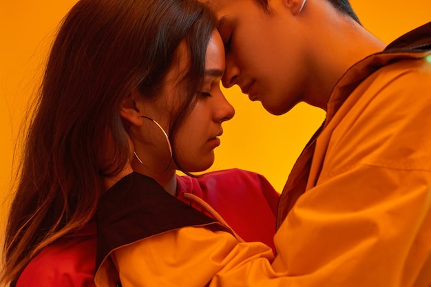 Tender young couple in studio