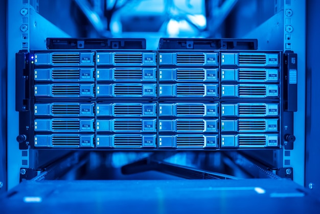 the server room tells the computer server that is working continuously convey the power and progress